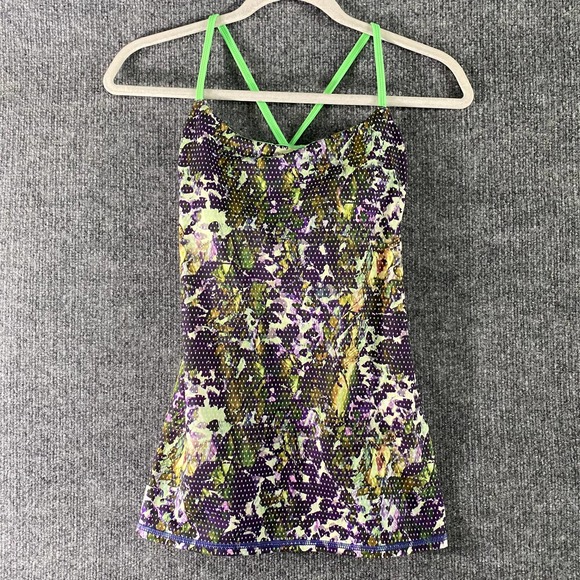 Lululemon Tank Top 4 Dancing Warrior Floral Print Purple Green Strappy Workout - Picture 2 of 11